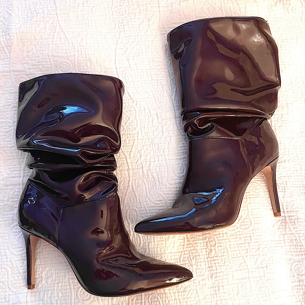 SCHUTZ Ashlee Bootie,Patent Leather Dark Chocolate, Sz 8, Excellent Condition.